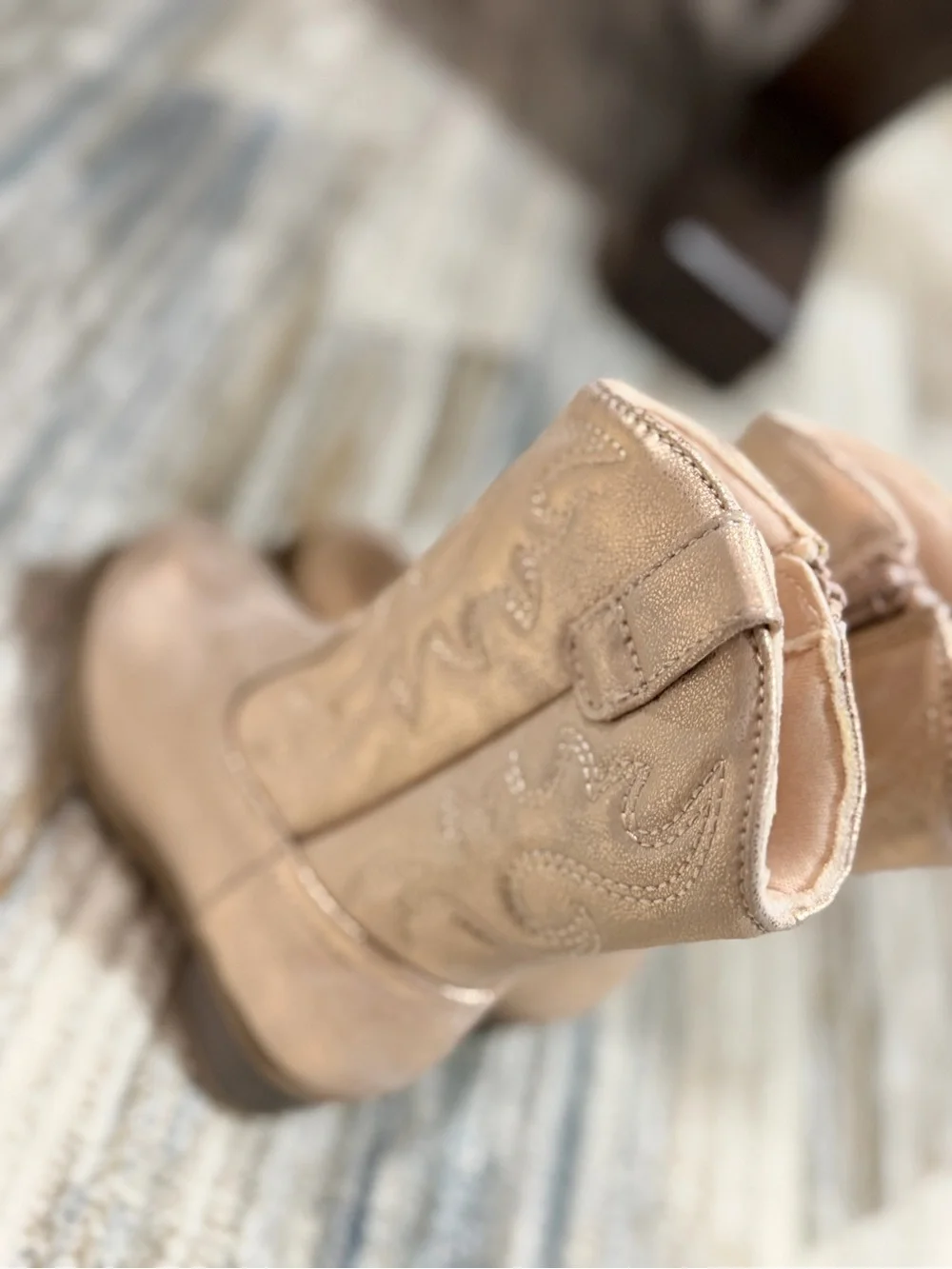 Girls Metallic Blush Cowboy Boots with Side Zip